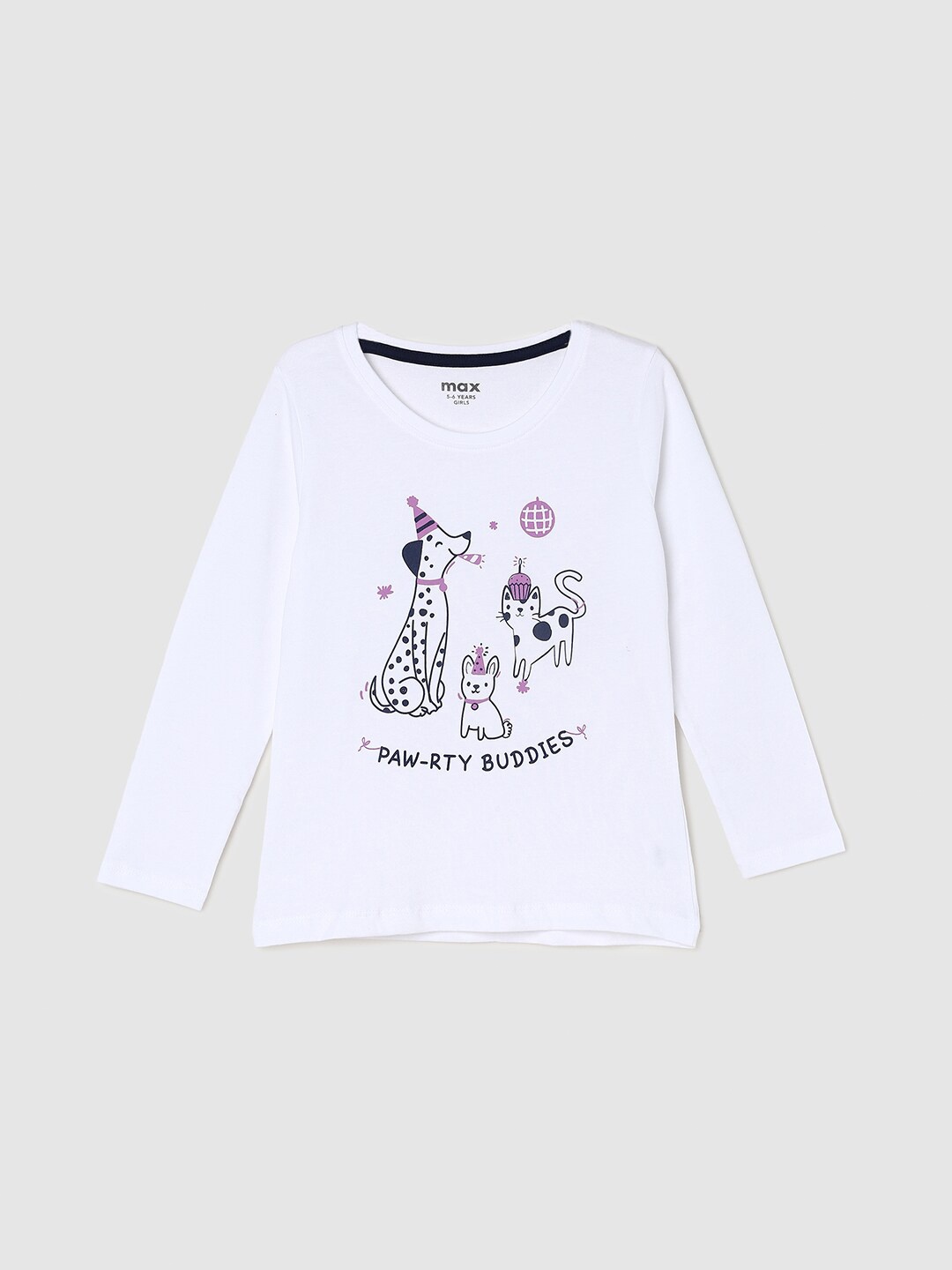 

max Girls White Graphic Printed Cotton T-shirt