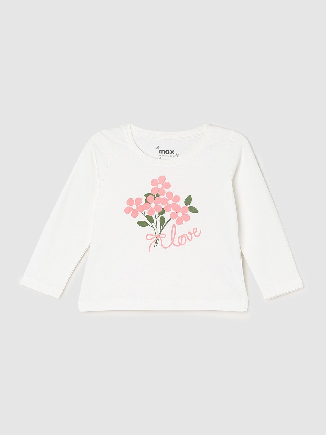 

max Girls Cream Printed Cotton T-shirt