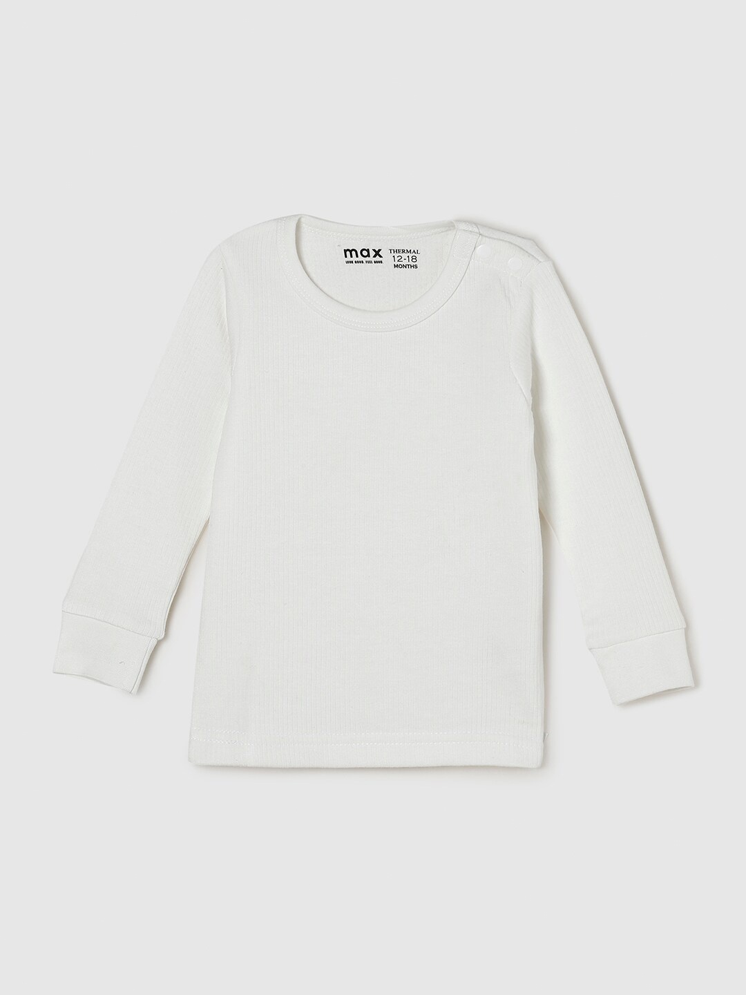

max Boys Off White Solid Round Neck Cotton T-shirt