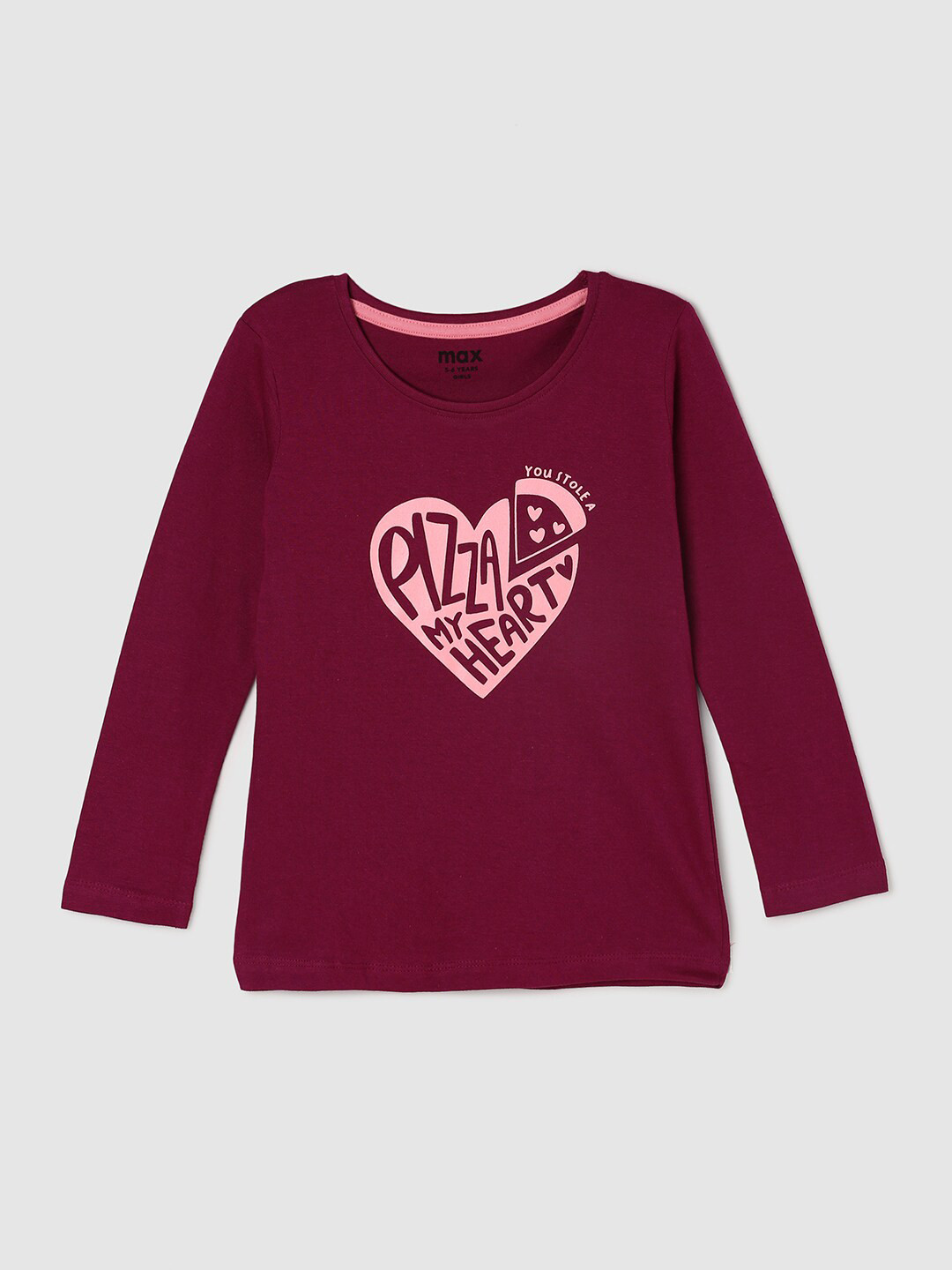 

max Girls Burgundy Printed Pure Cotton T-shirt