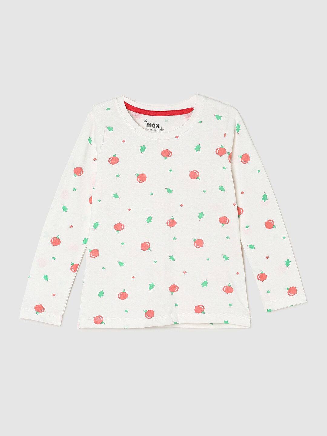 

max Girls Cream-Coloured Printed Pure Cotton T-shirt