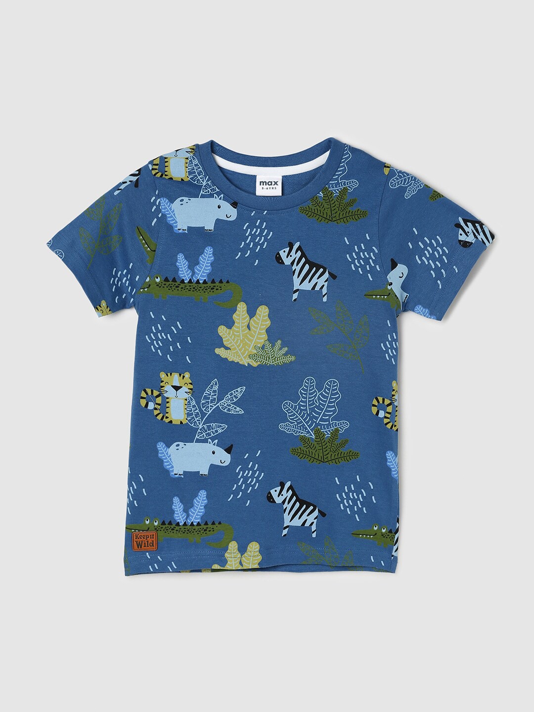 

max Boys Blue Printed Pure Cotton T-shirt