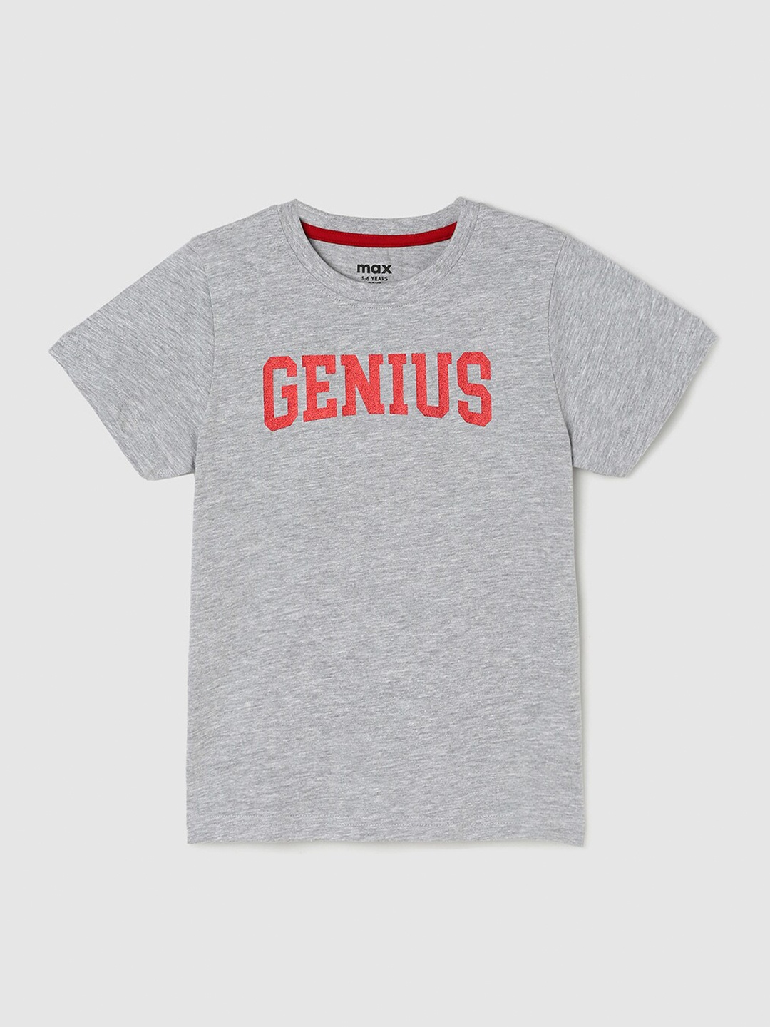 

max Boys Grey Typography Printed Pure Cotton T-shirt