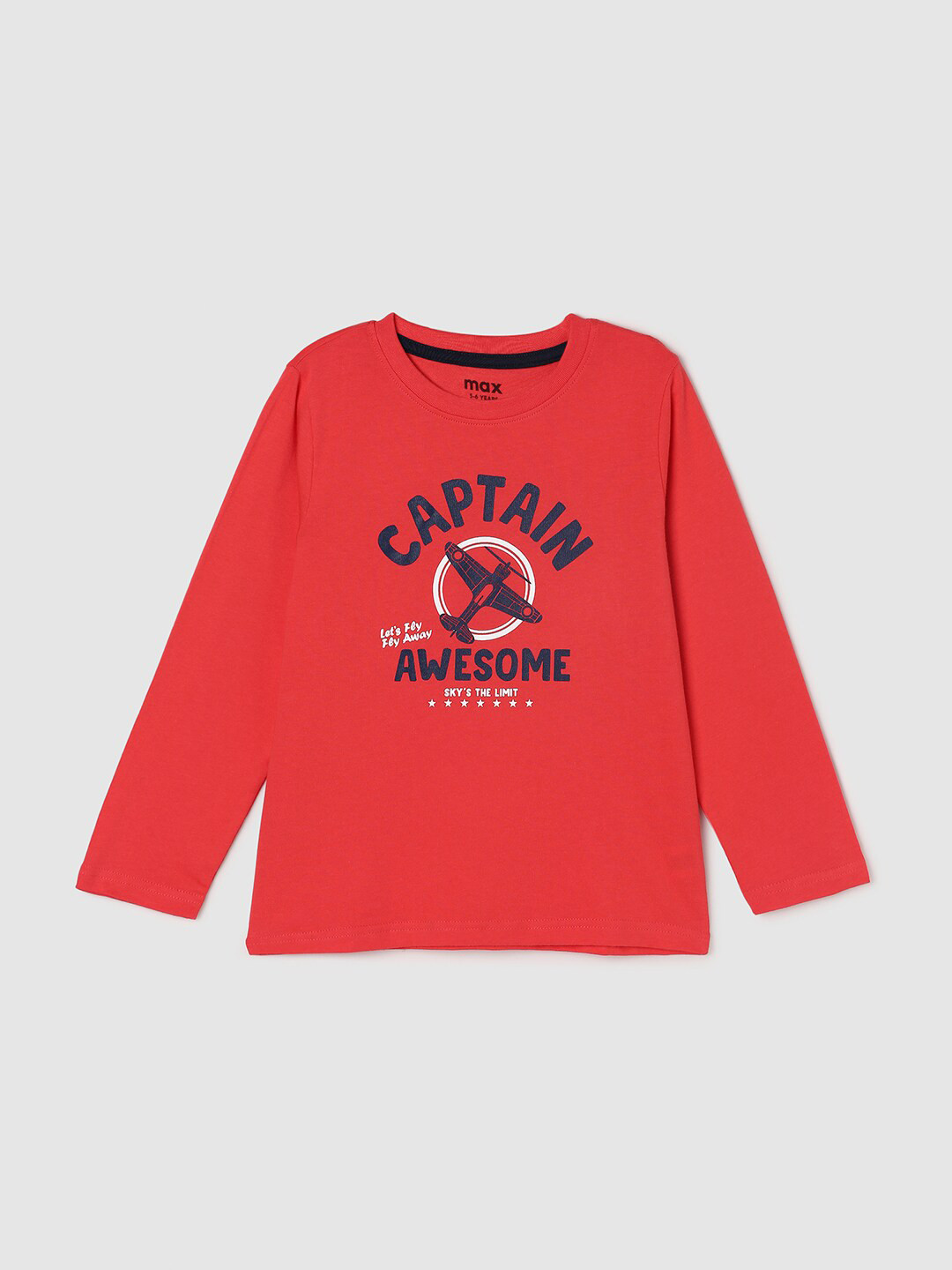 

max Boys Coral Typography Printed Cotton Long Sleeves T-shirt