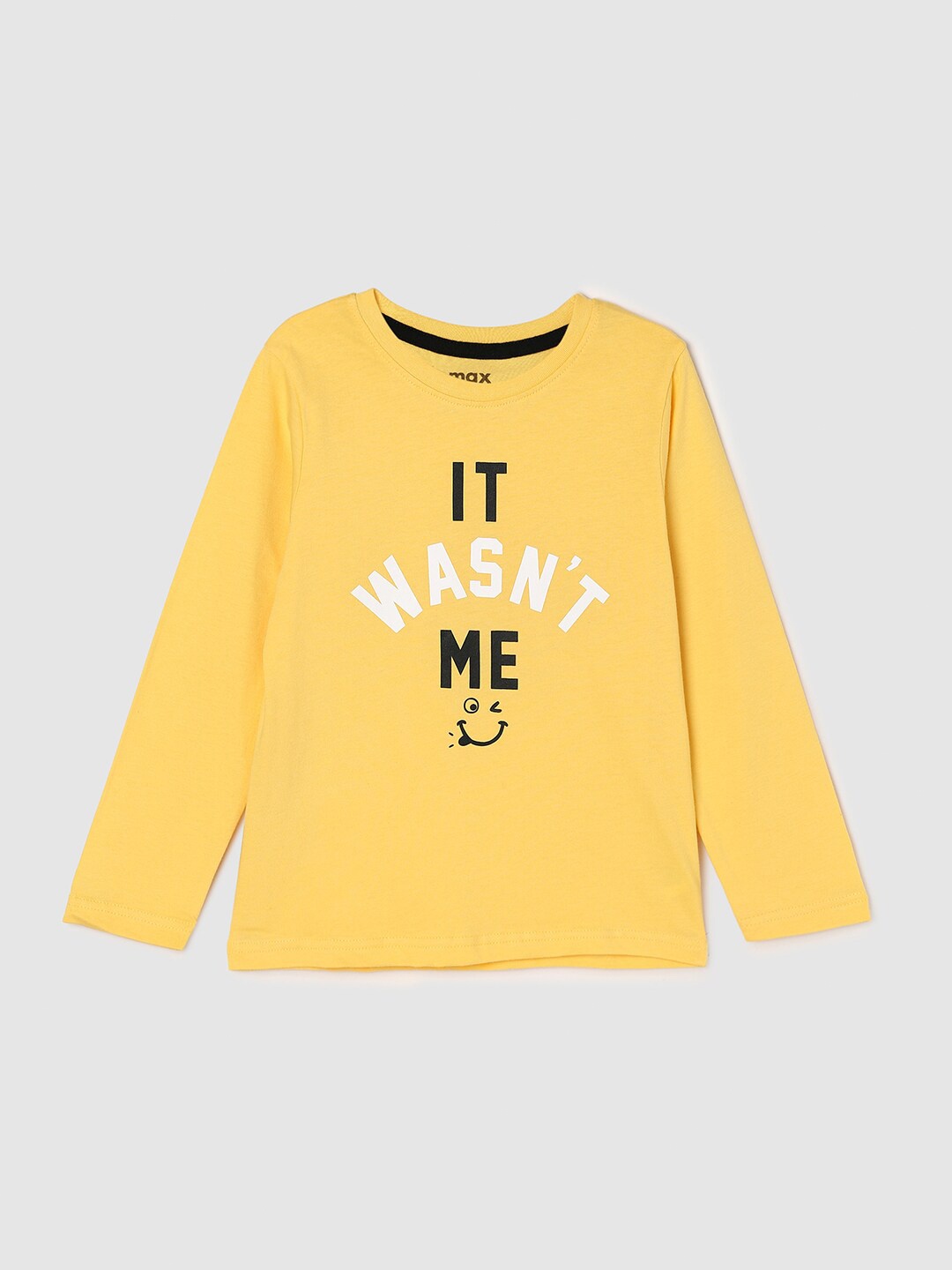 

max Boys Yellow Typography Printed Cotton Long Sleeves T-shirt