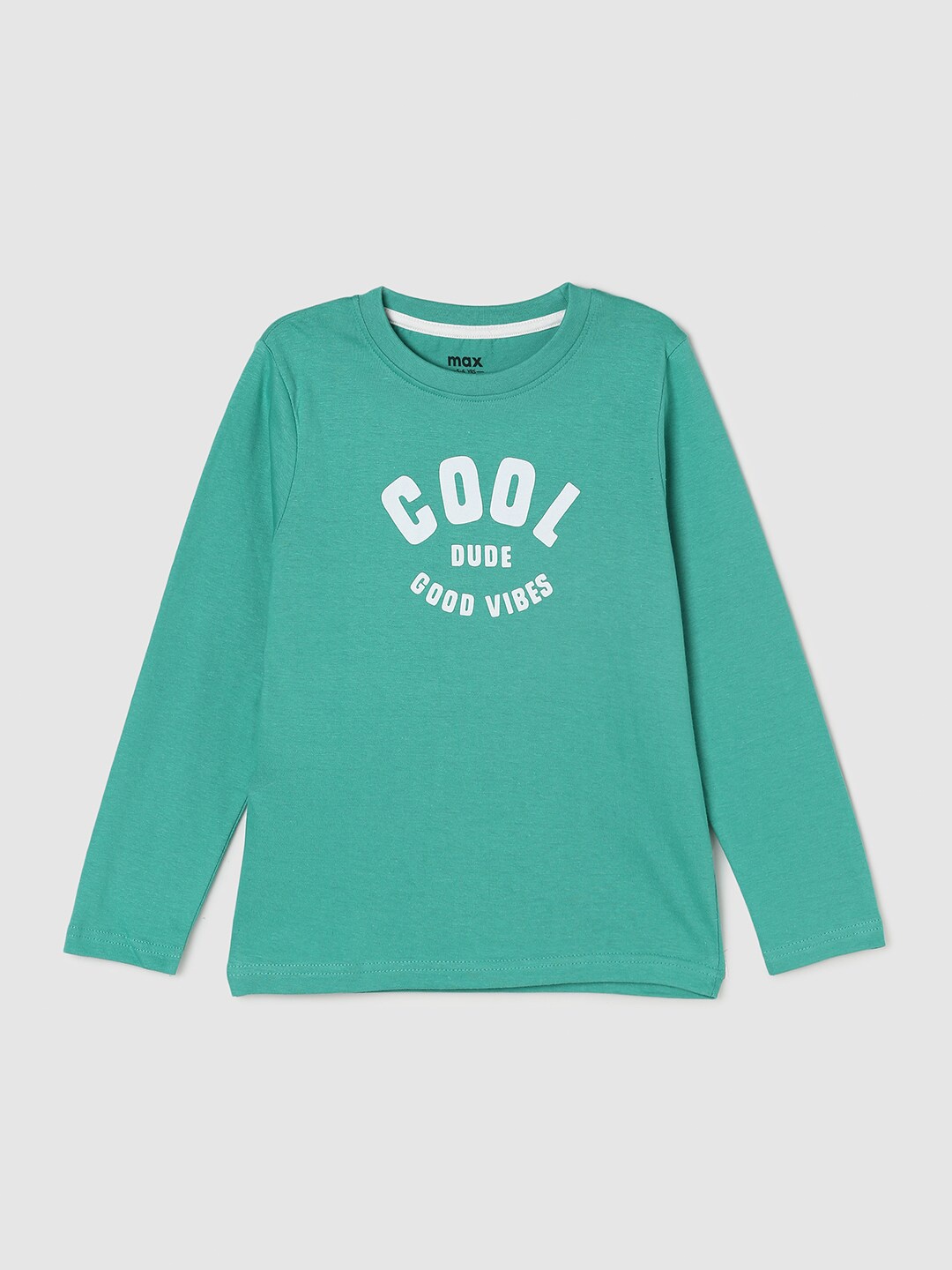 

max Boys Sea Green Typography Printed Cotton Long Sleeves T-shirt