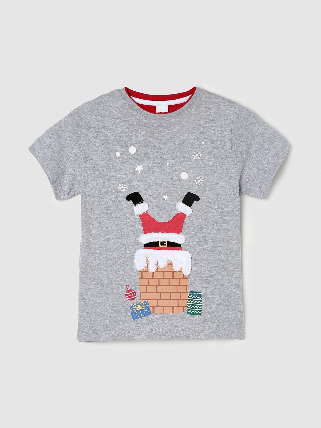 

max Boys Grey & Red Printed Cotton T-shirt