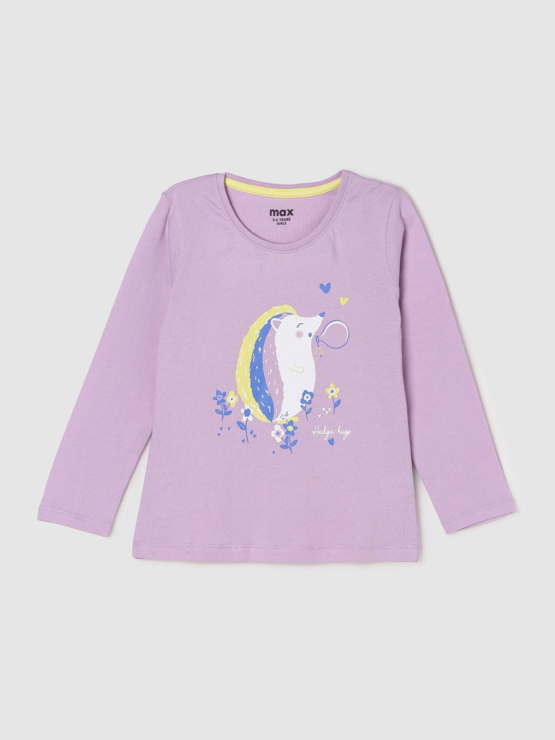 

max Girls Purple & White Printed Cotton T-shirt