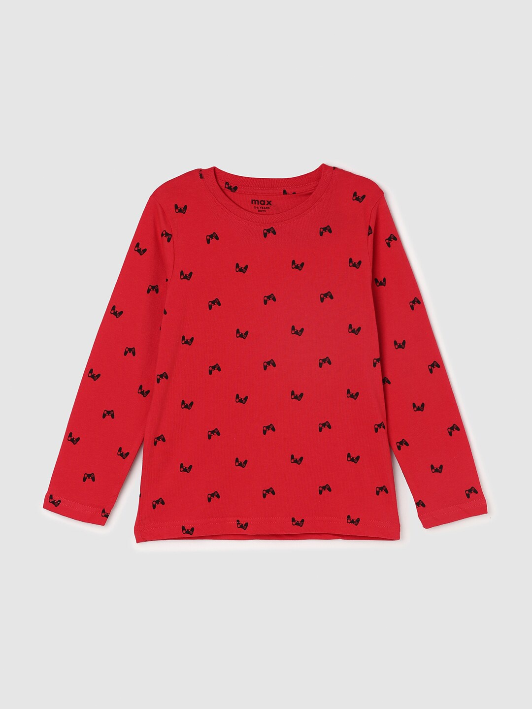 

max Boys Red & Black Printed Cotton T-shirt