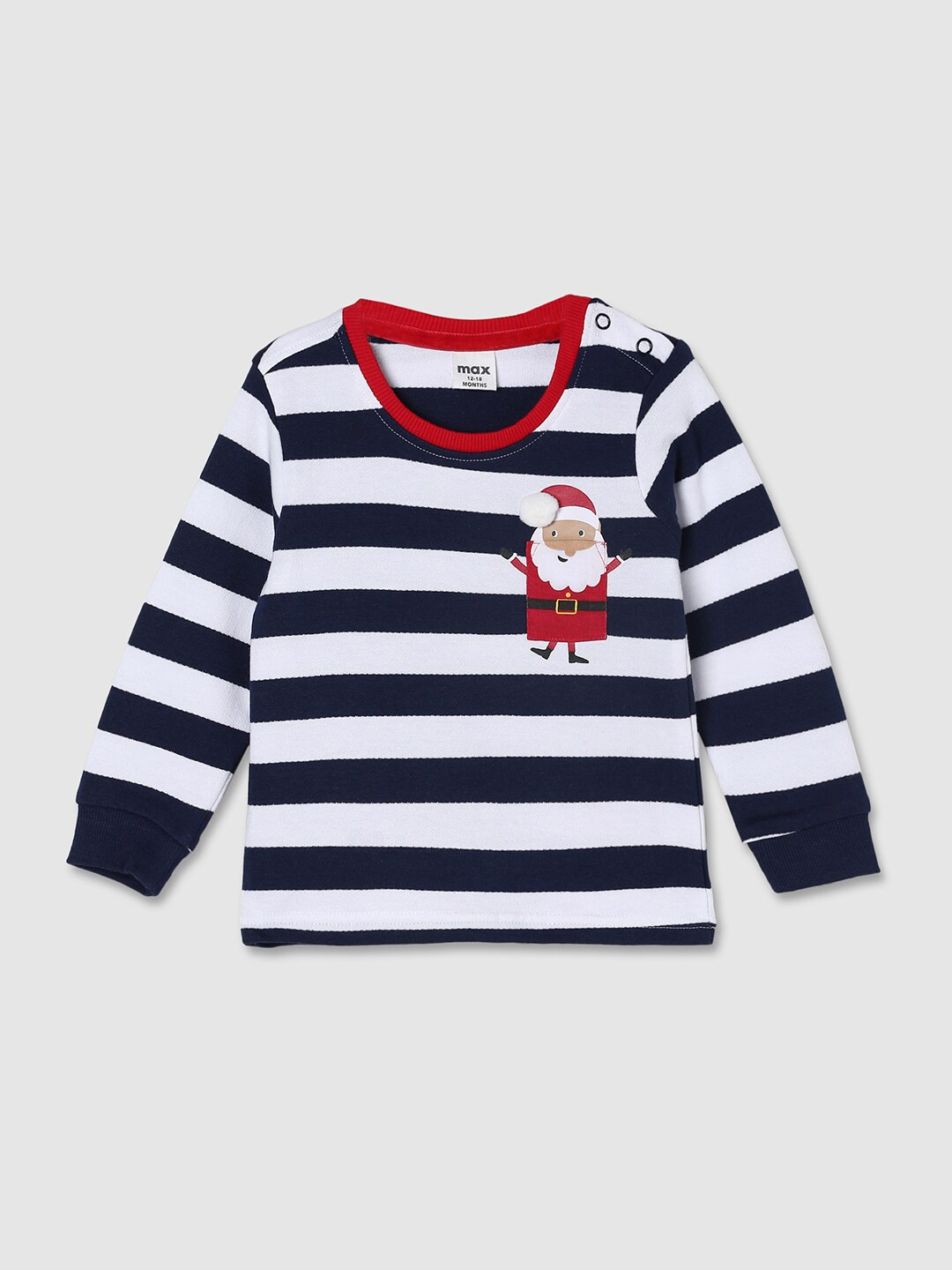 

max Infant Boys Navy Blue & White Striped Cotton T-shirt