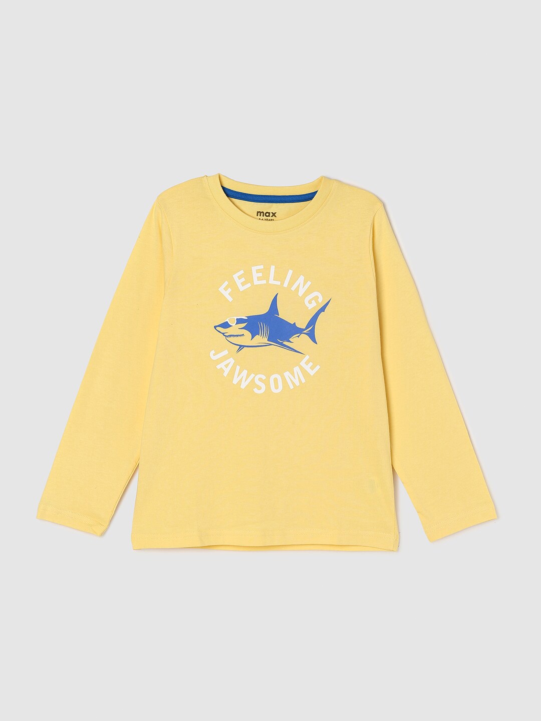 

max Boys Yellow & White Typography Printed Cotton T-shirt