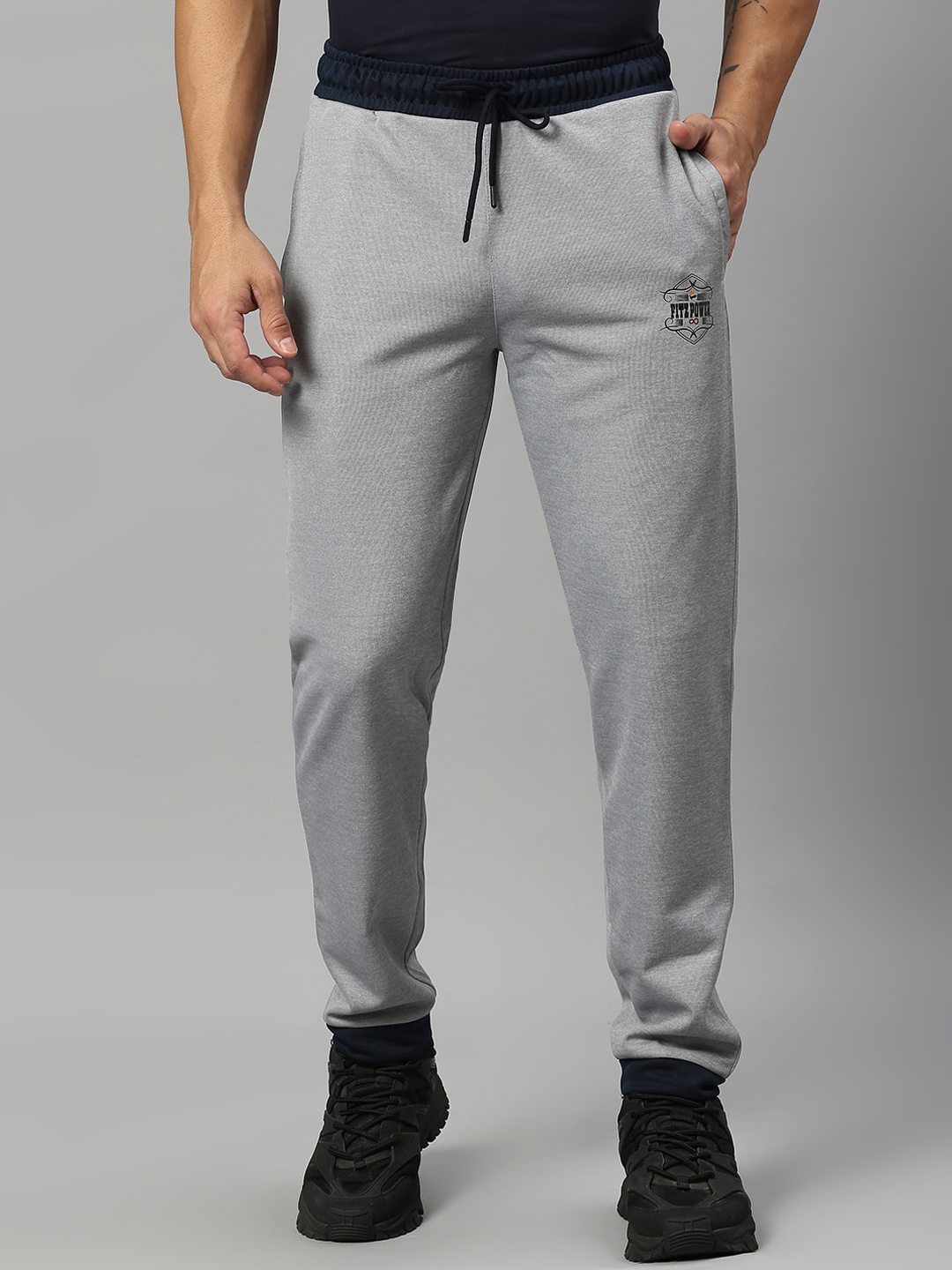 

FiTZ Men Grey Solid Slim-Fit Track Pants