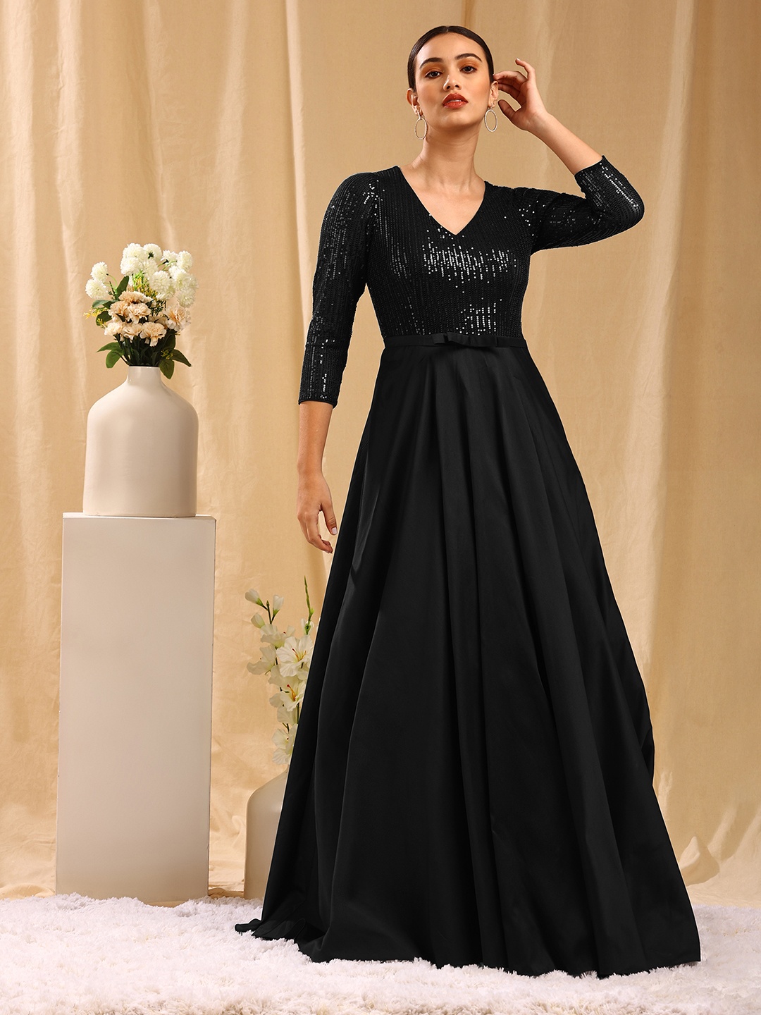 

TRENDY DIVVA Black Maxi Embellished Dress