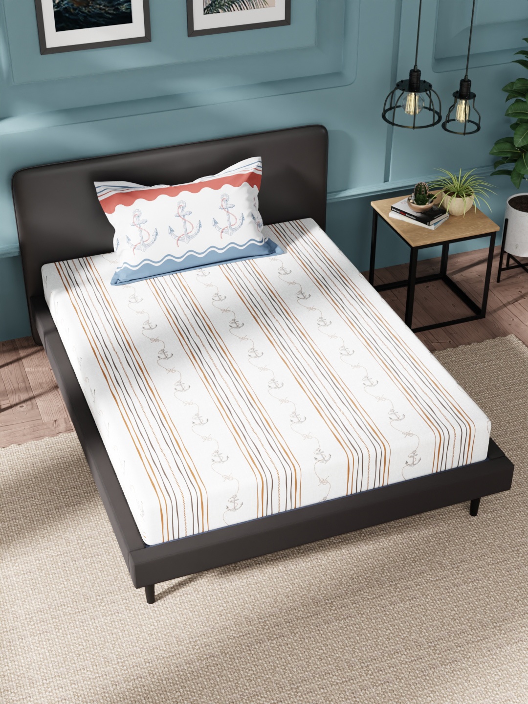 

Nautica White & Brown Striped Cotton 160 TC Single Bedsheet with 1 Pillow Cover