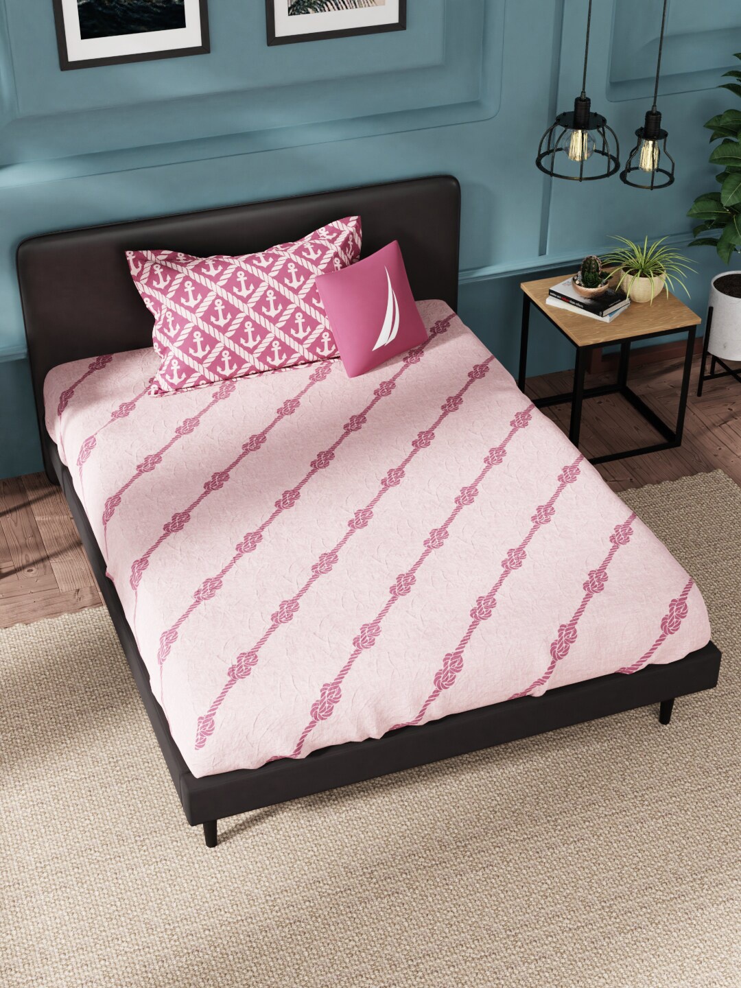 

Nautica Pink & Peach-Coloured Striped 160 TC Cotton Single Bedsheet with 1 Pillow Covers