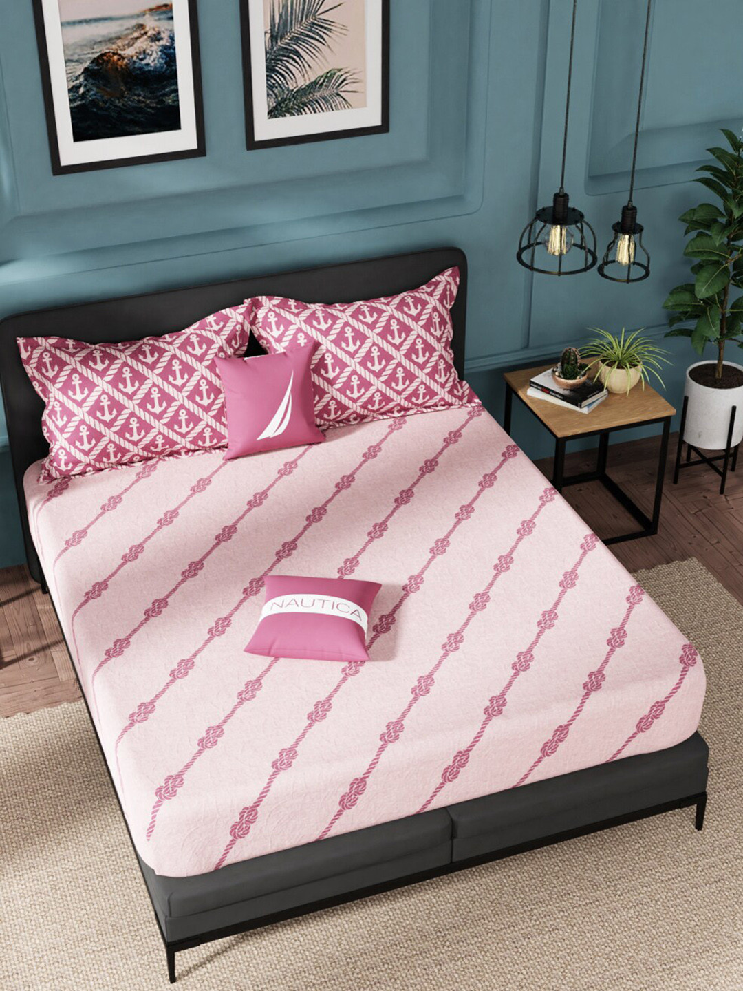 

Nautica White & Pink Ethnic Motifs 160 TC Cotton King Bedsheet with 2 Pillow Covers