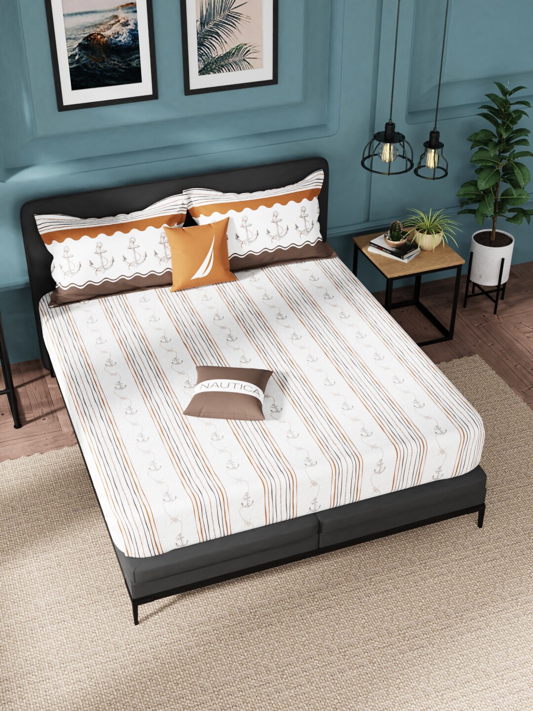 

Nautica Brown & White Striped 160 TC Cotton King Bedsheet with 2 Pillow Covers