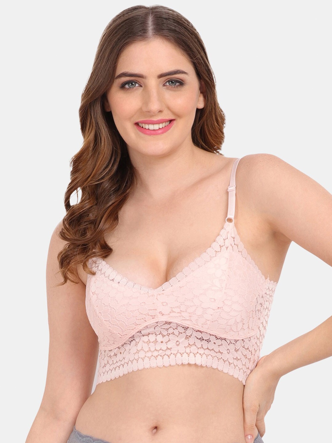 

Amour Secret Peach-Coloured Floral Bralette Bra