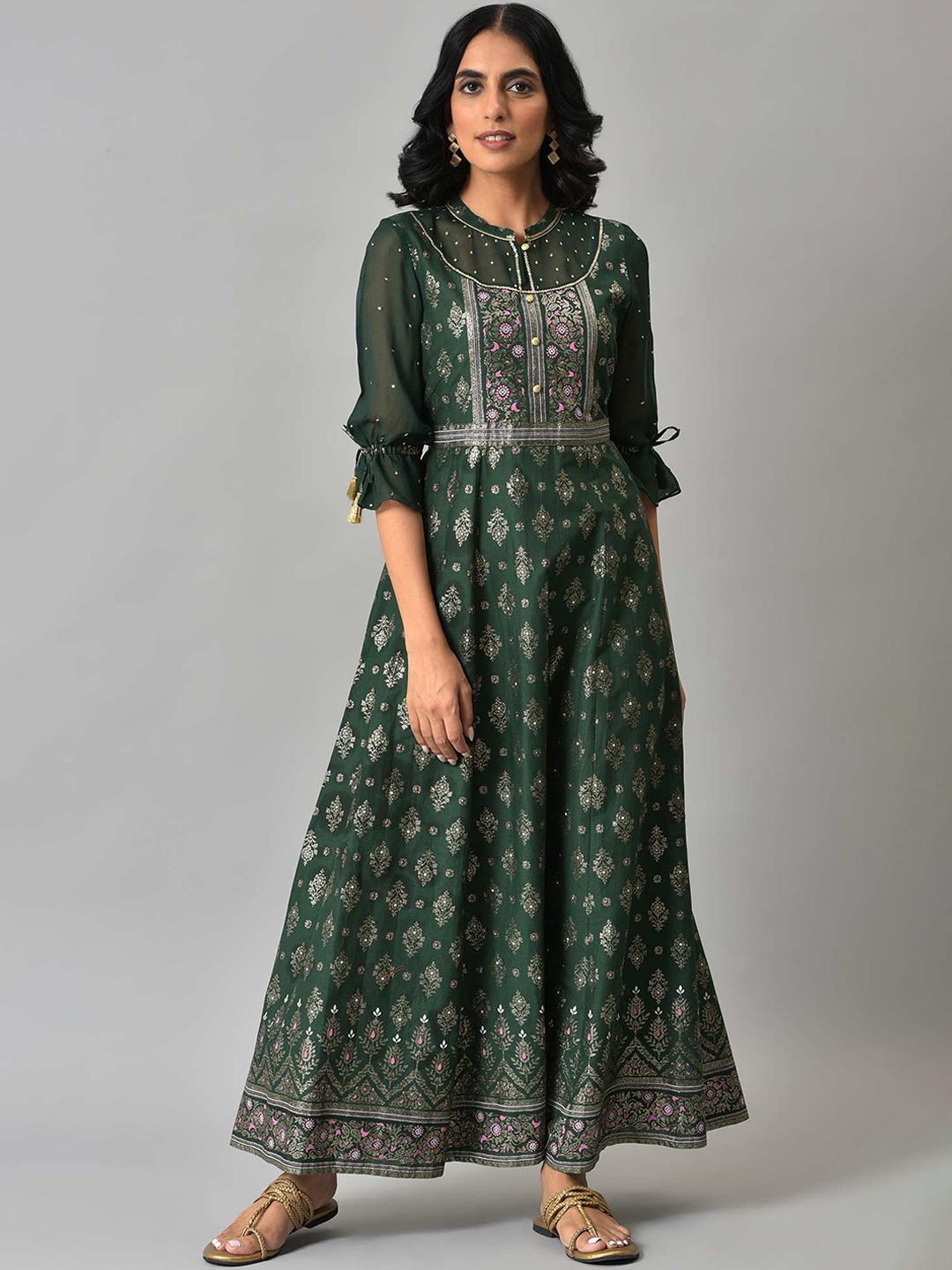 

AURELIA Green Ethnic Motifs Ethnic Maxi Maxi Dress