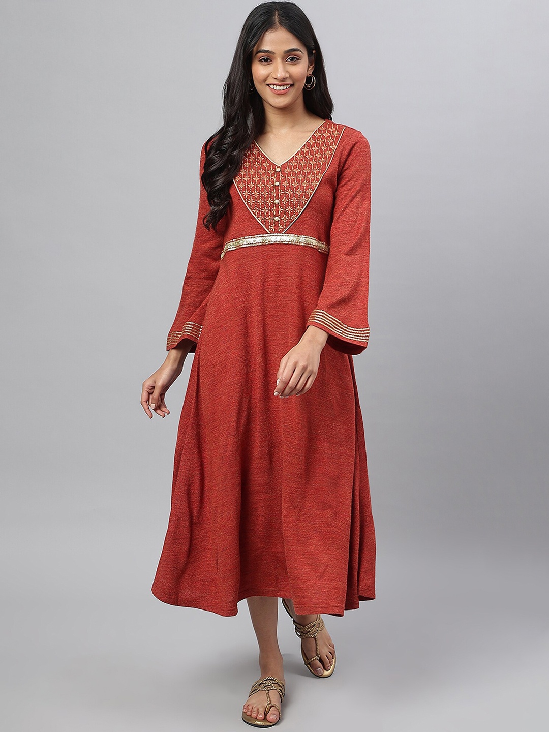 

AURELIA Women Red Ethnic Empire Midi Dress