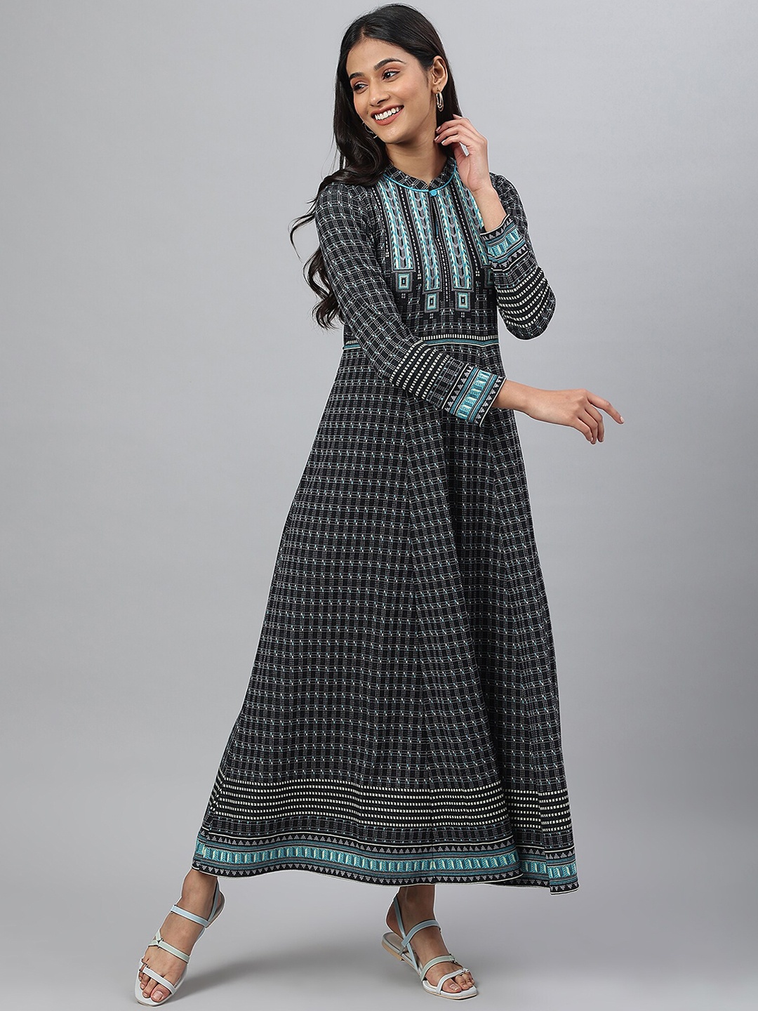 

AURELIA Black Ethnic Motifs Ethnic Empire Maxi Dress