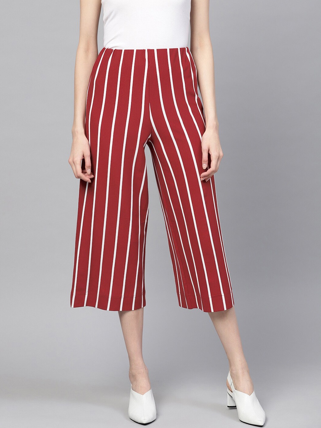 

DIVA WALK EXCLUSIVE Women Maroon & White Striped Cotton Culottes Trousers