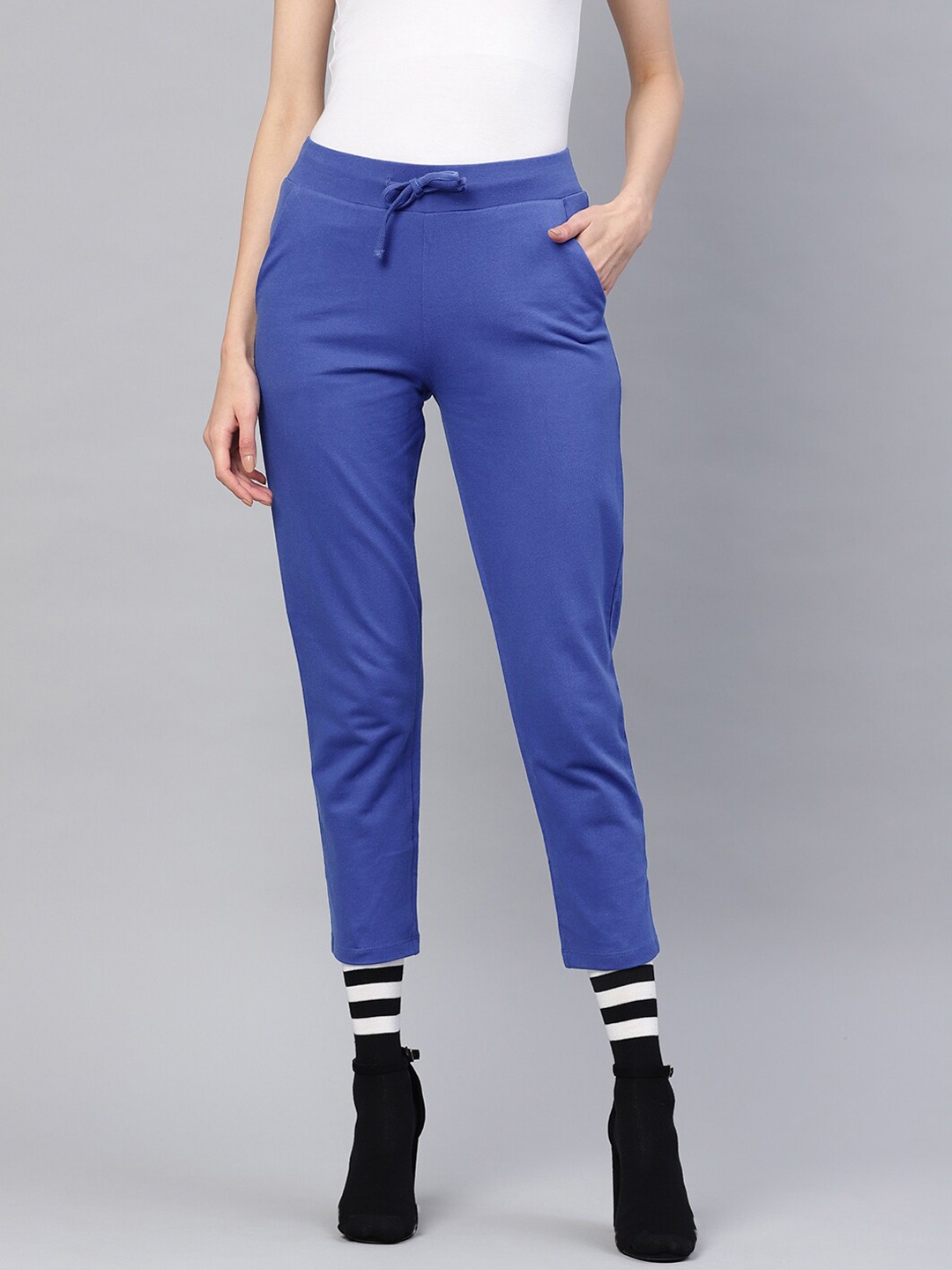

DIVA WALK EXCLUSIVE Women Blue Solid Cotton Regular Trousers