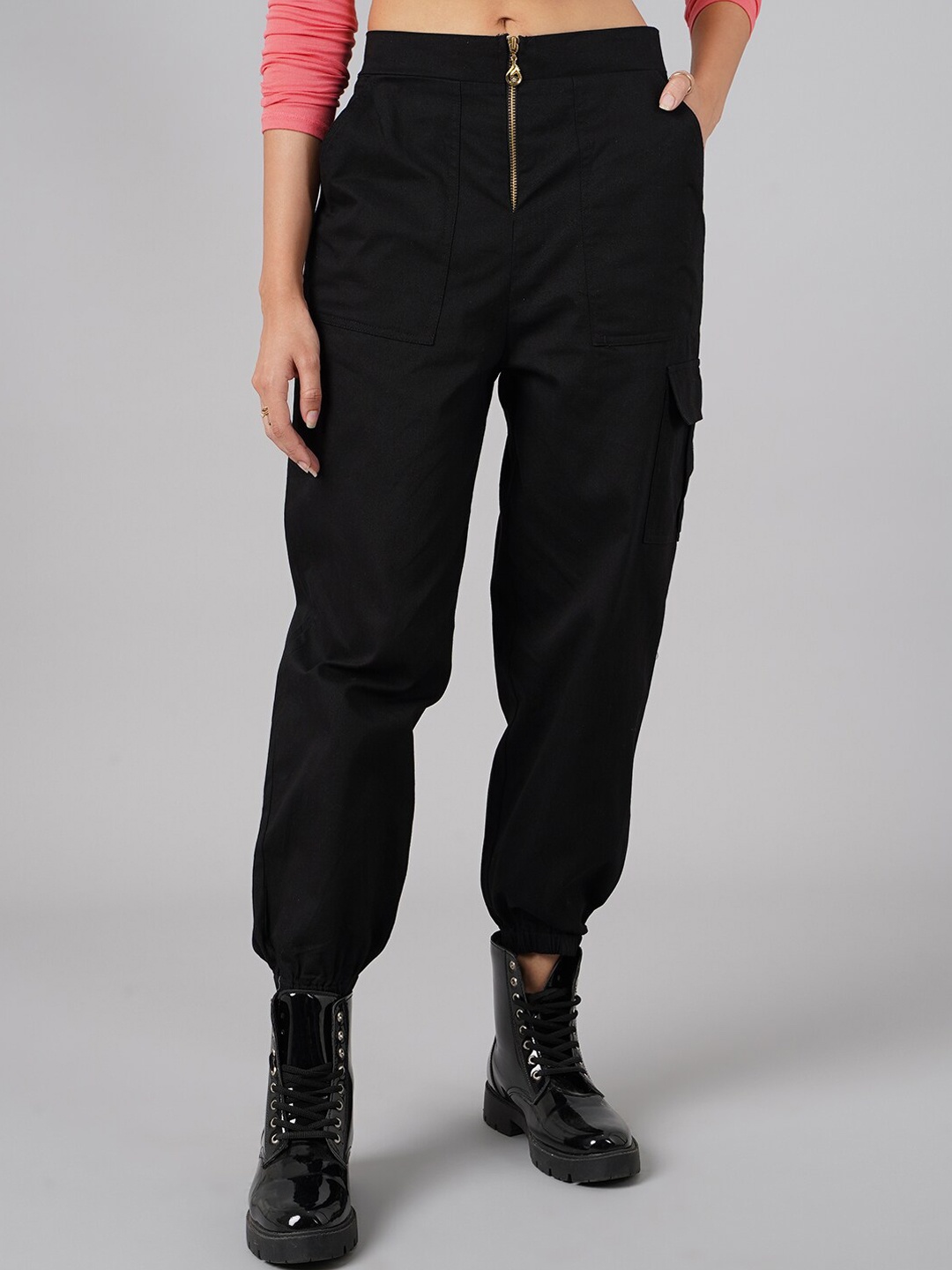 

DIVA WALK EXCLUSIVE Women Black High-Rise Cotton Joggers