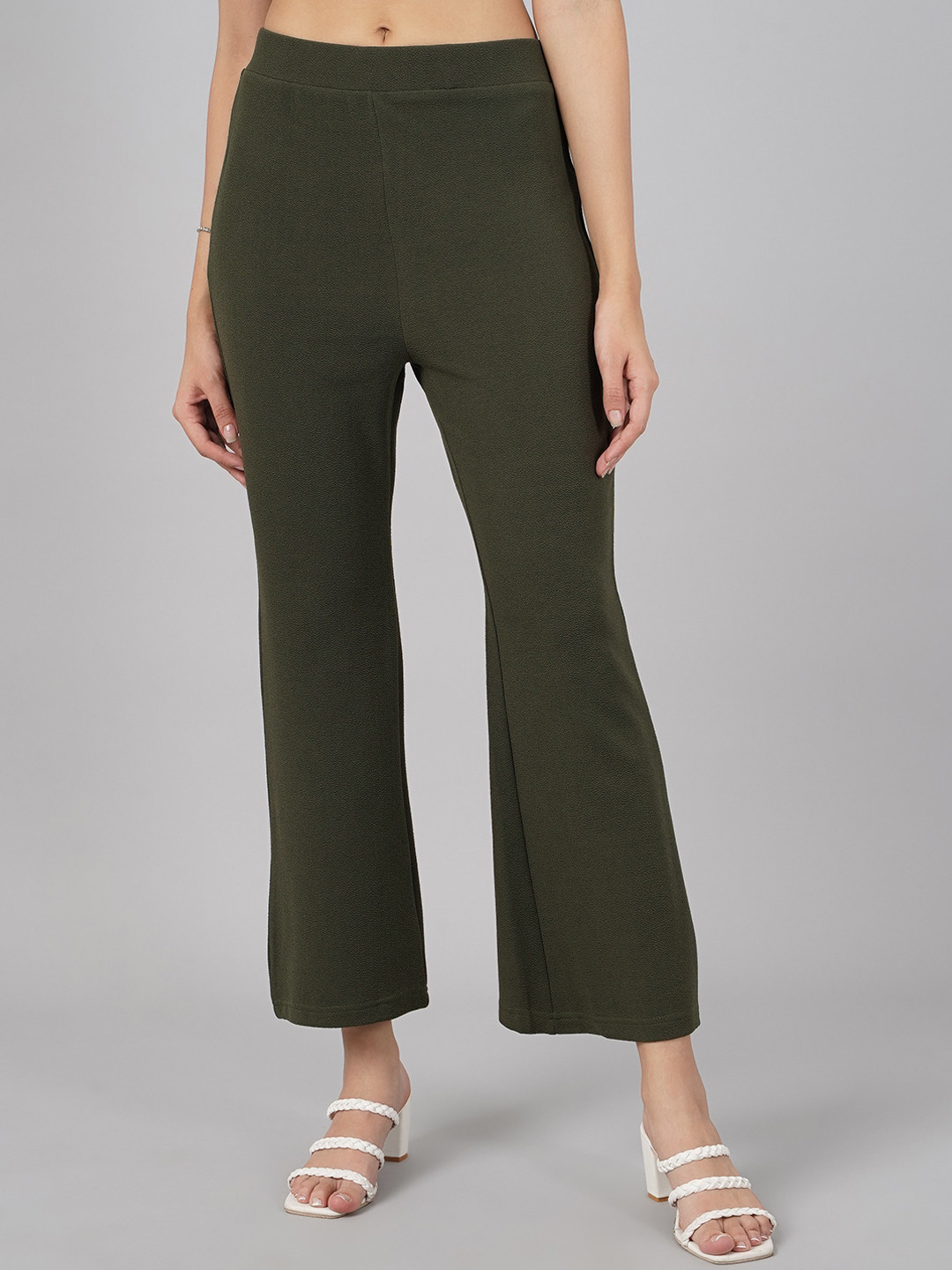 

DIVA WALK EXCLUSIVE Women Olive Green High-Rise Trouser