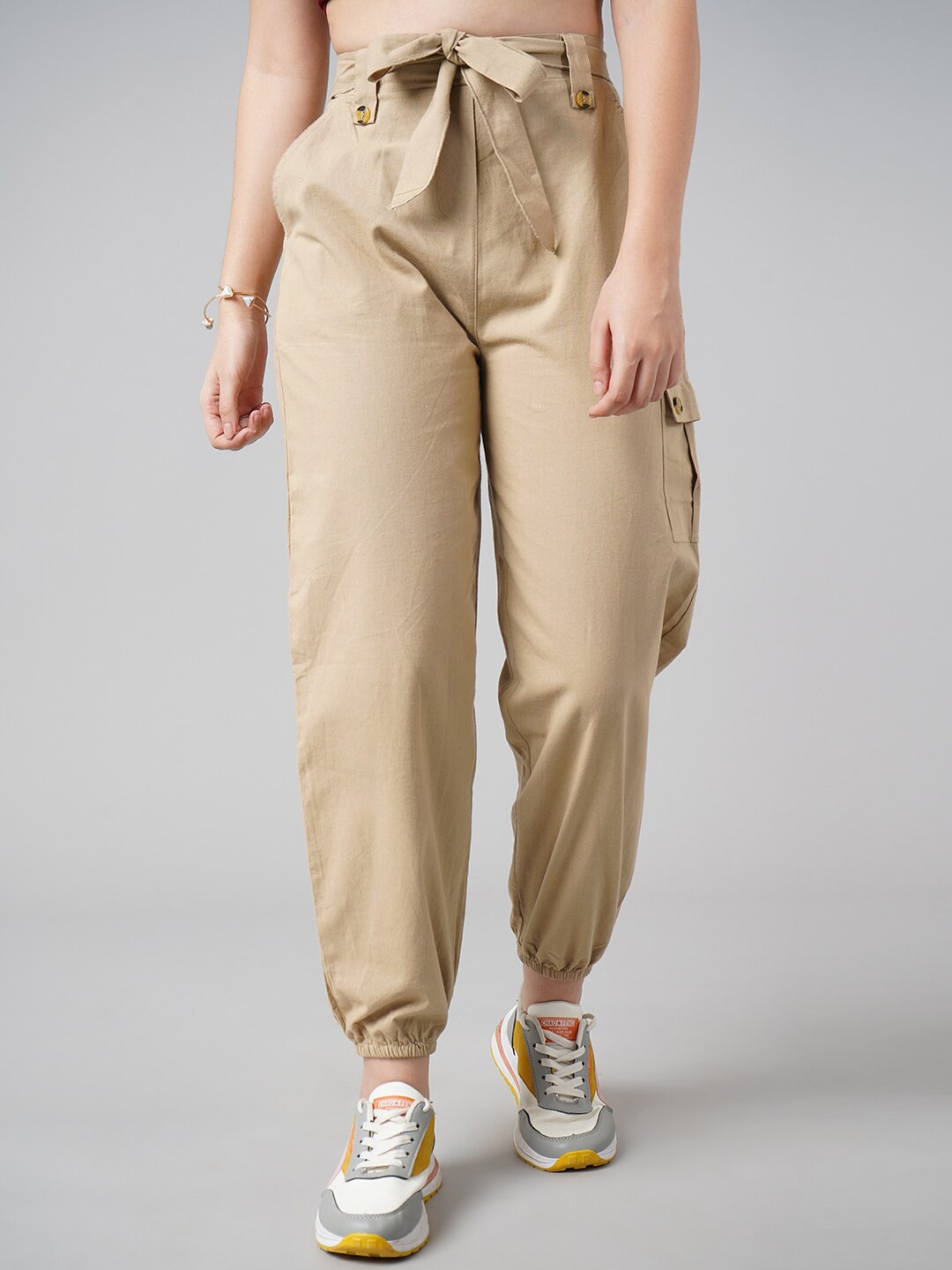 

DIVA WALK EXCLUSIVE Women Beige High-Rise Cotton Joggers