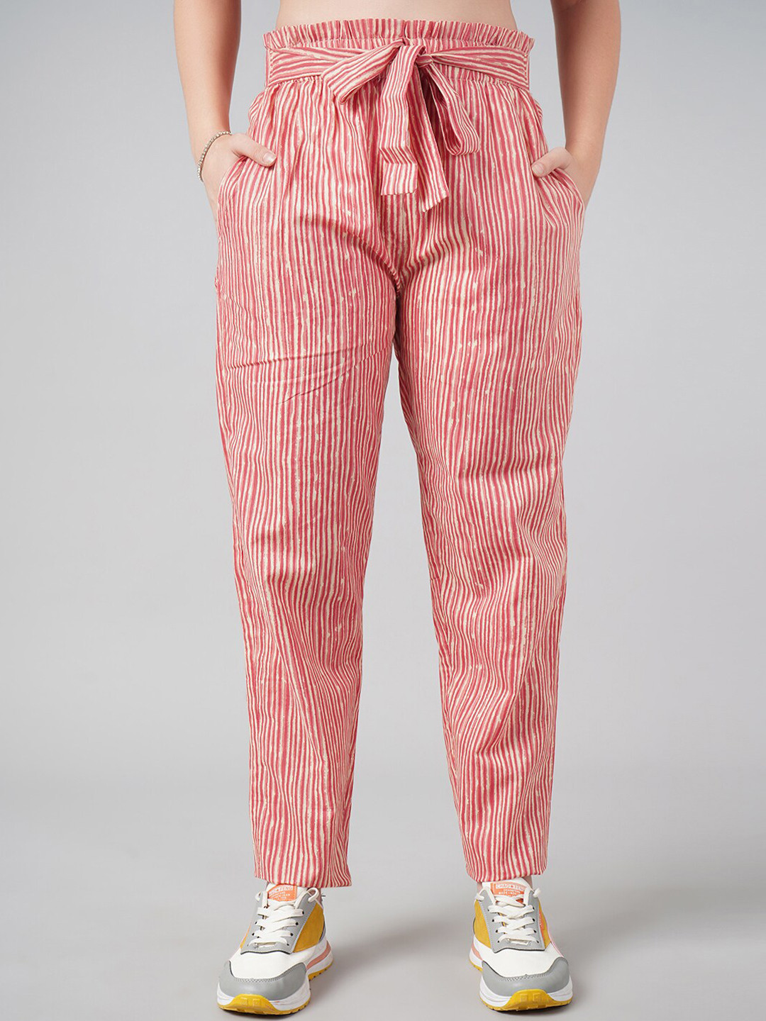 

DIVA WALK EXCLUSIVE Women Red Striped High-Rise Cotton Trouser