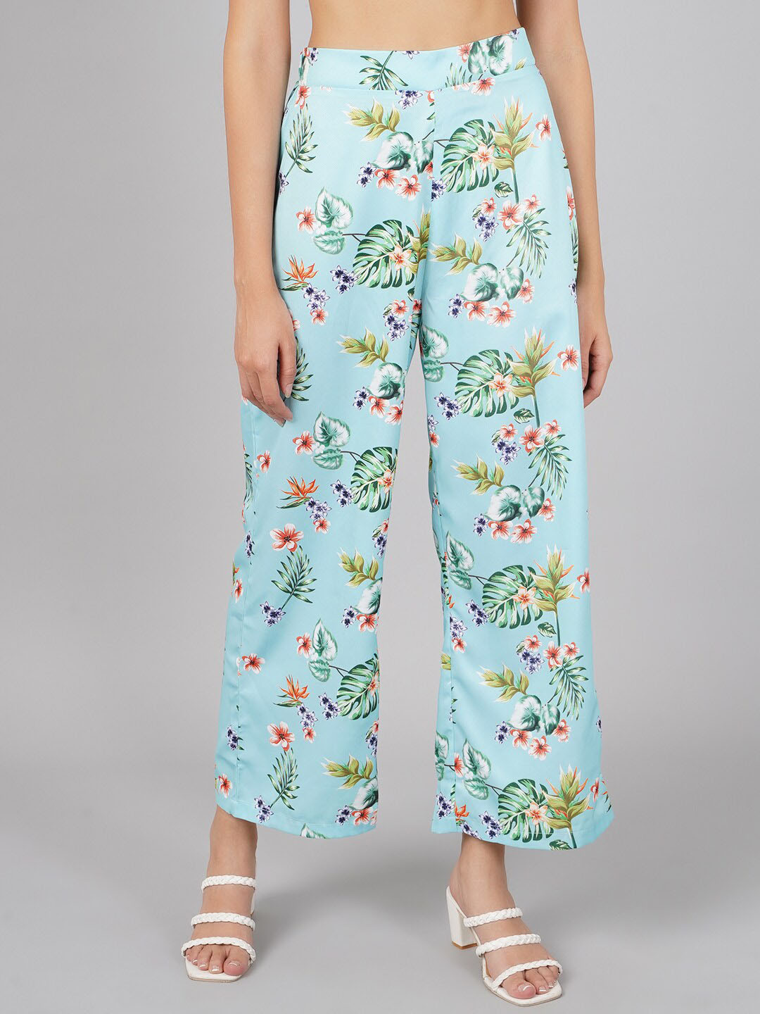 

DIVA WALK EXCLUSIVE Women Blue Floral Printed High-Rise Cotton Trouser