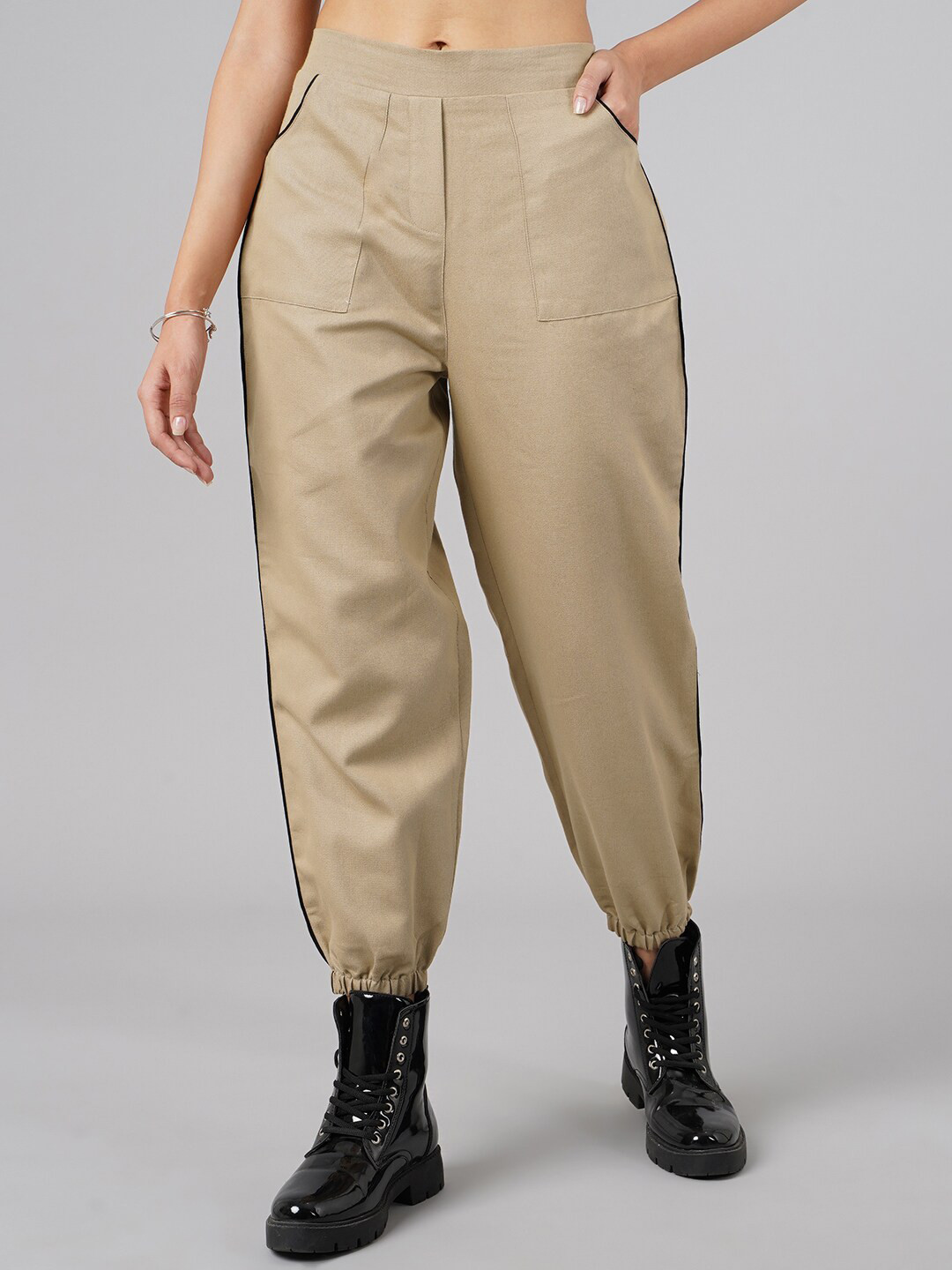 

DIVA WALK EXCLUSIVE Women Beige High-Rise Cotton Joggers