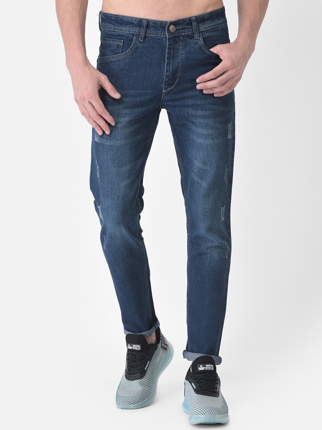 

COBB Men Green Slim Fit Low Distress Light Fade Jeans
