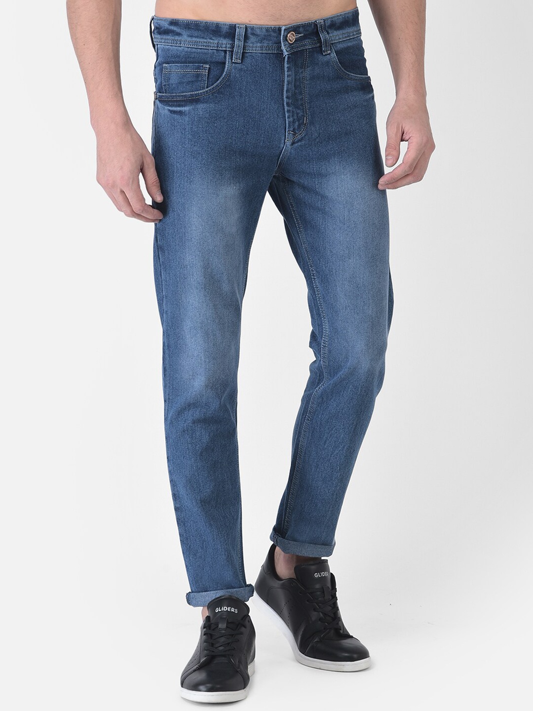 

COBB Men Blue Slim Fit Low Distress Heavy Fade Cotton Jeans