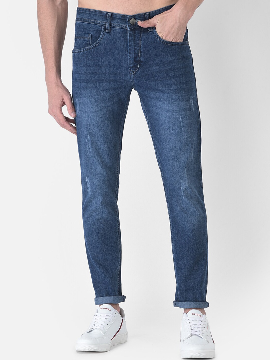 

COBB Men Blue Slim Fit Low Distress Light Fade Cotton Jeans
