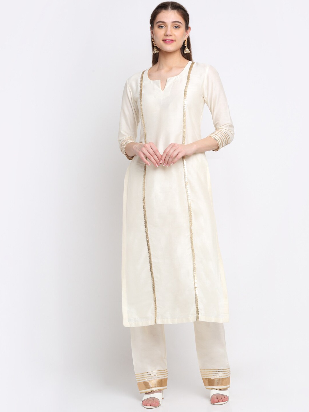 

anokherang Round Neck Straight Fit Cotton Kurta, White