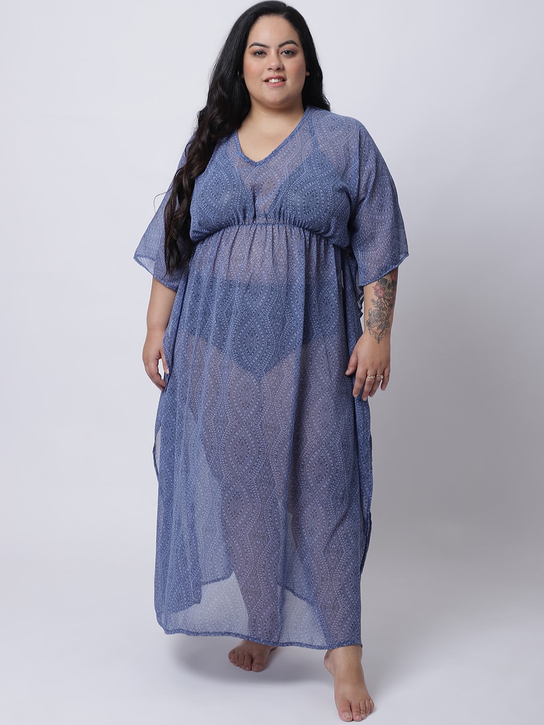 

EROTISSCH Women Plus Size Printed Beachwear Cover-Up Dress, Blue