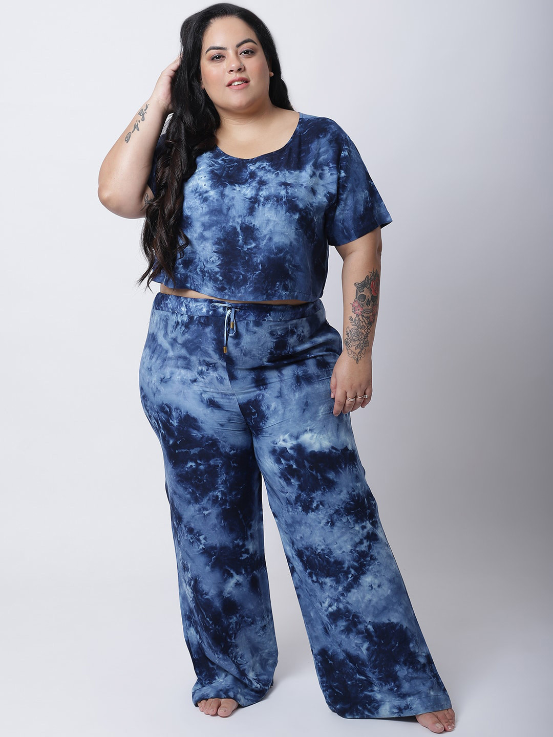 

EROTISSCH Women Blue Printed Cotton Beachwear Set