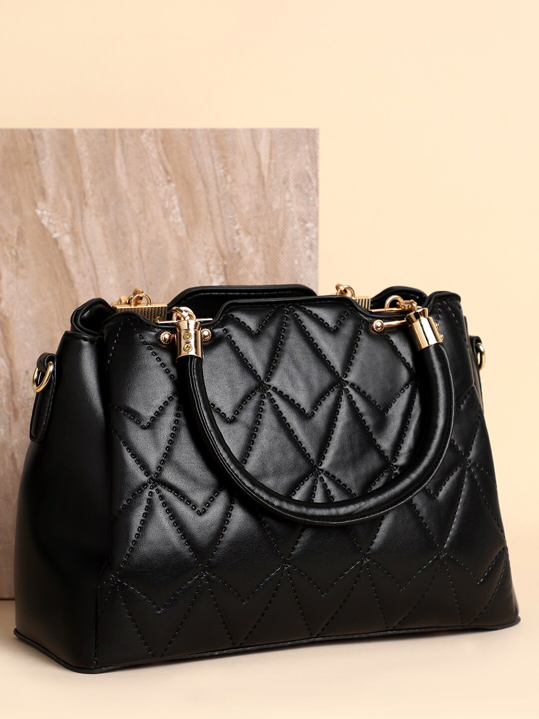 

HAUTE SAUCE by Campus Sutra Black Textured Structured Handheld Bag