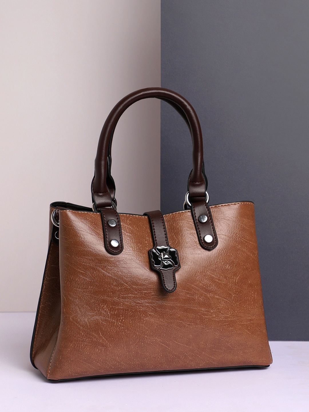 

HAUTE SAUCE by Campus Sutra Brown Structured Handheld Bag