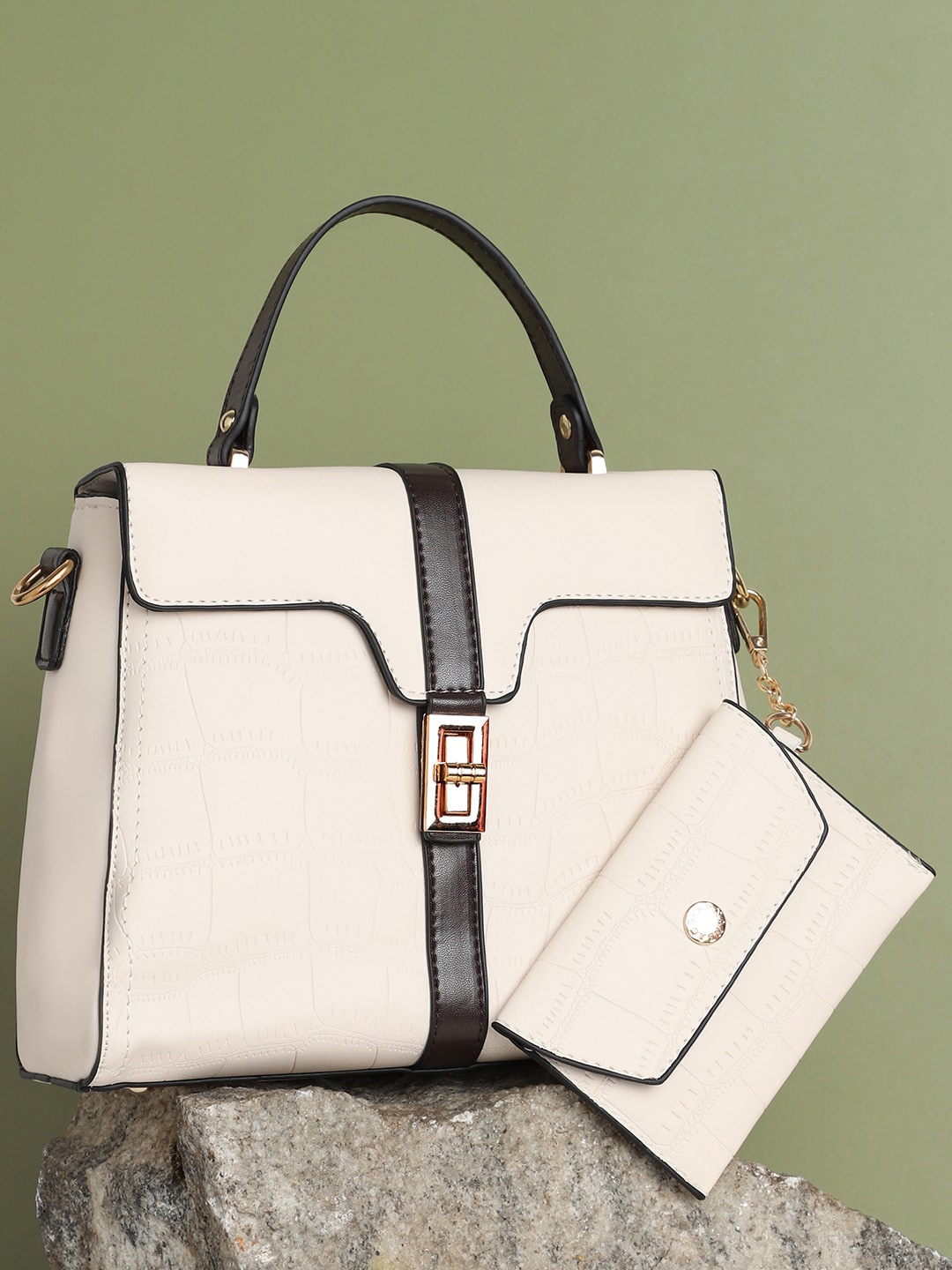 

HAUTE SAUCE by Campus Sutra Cream-Coloured Structured Handheld Bag