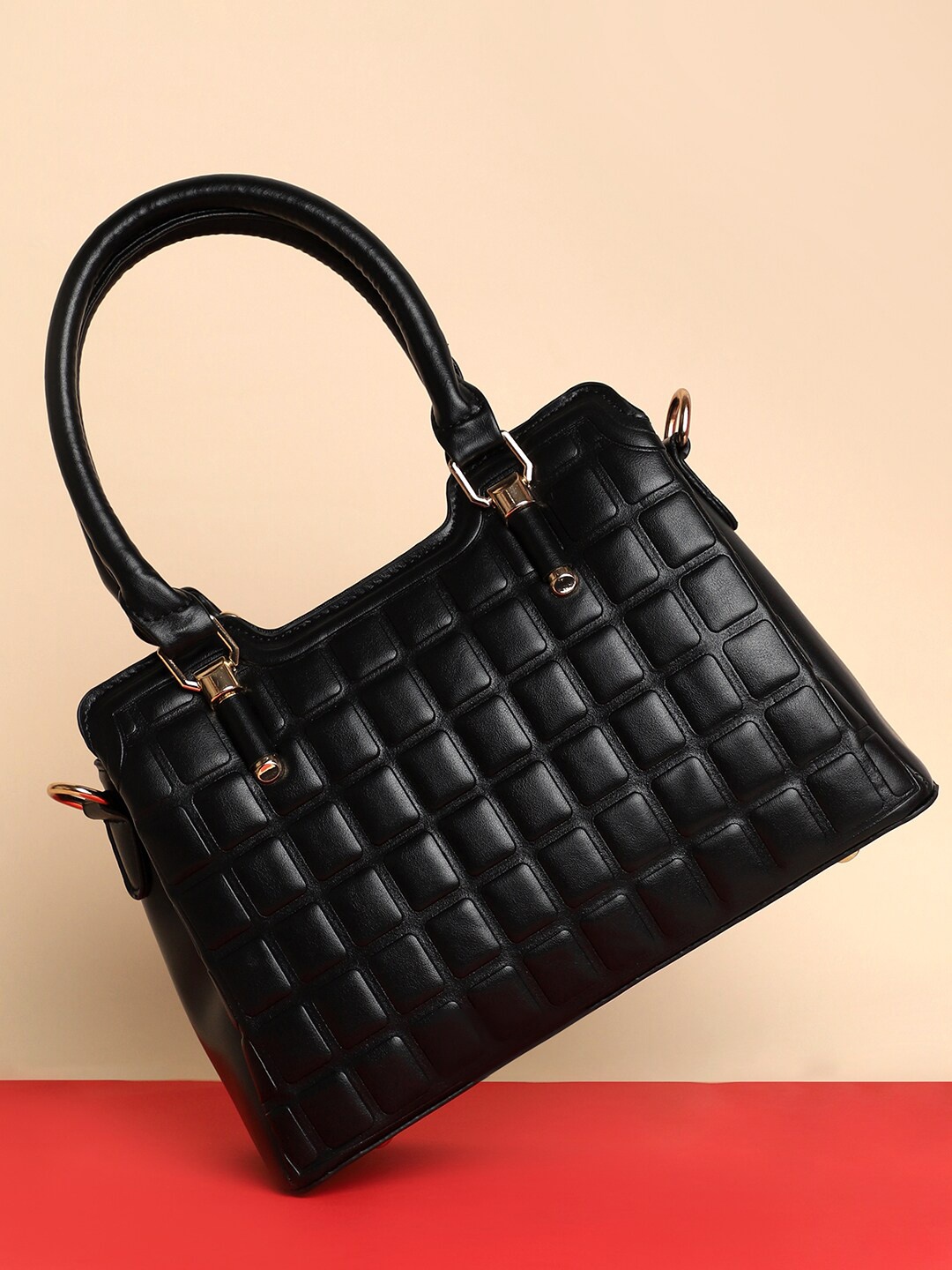 

HAUTE SAUCE by Campus Sutra Black Textured Structured Handheld Bag