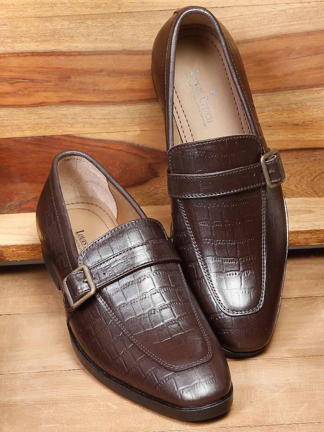 

LOUIS STITCH Men Brown Textured Leather Formal Loafers