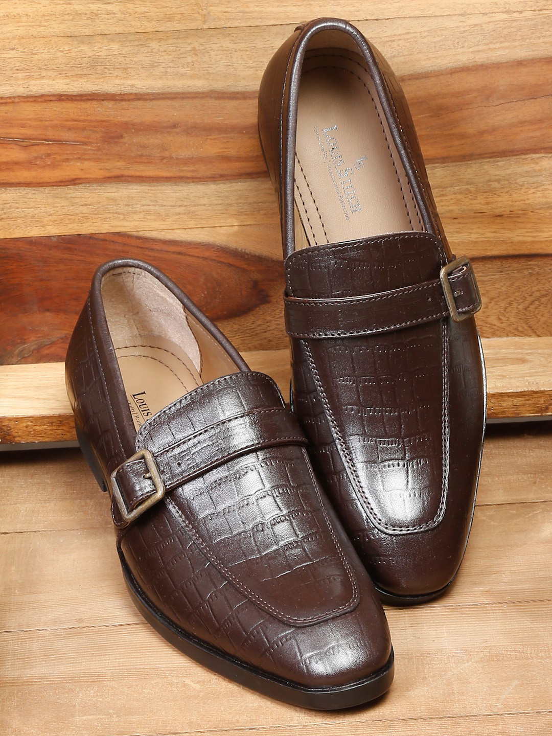 

LOUIS STITCH Men Brown Solid Leather Formal Slip-On Shoes