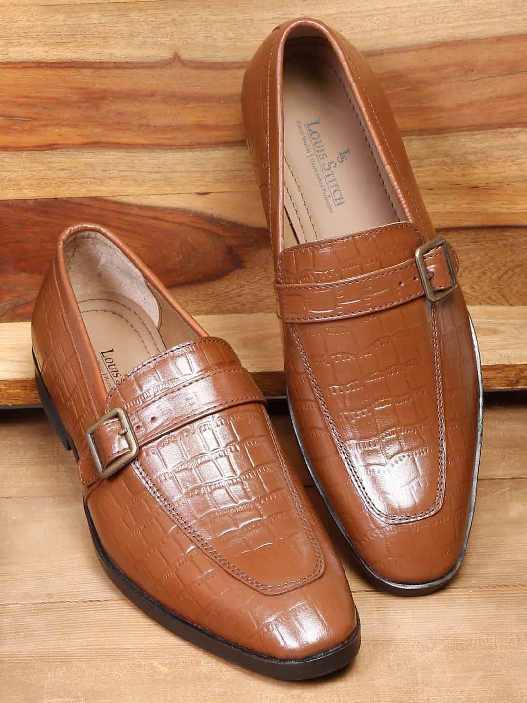 

LOUIS STITCH Men Brown Solid Leather Formal Slip-On Shoes