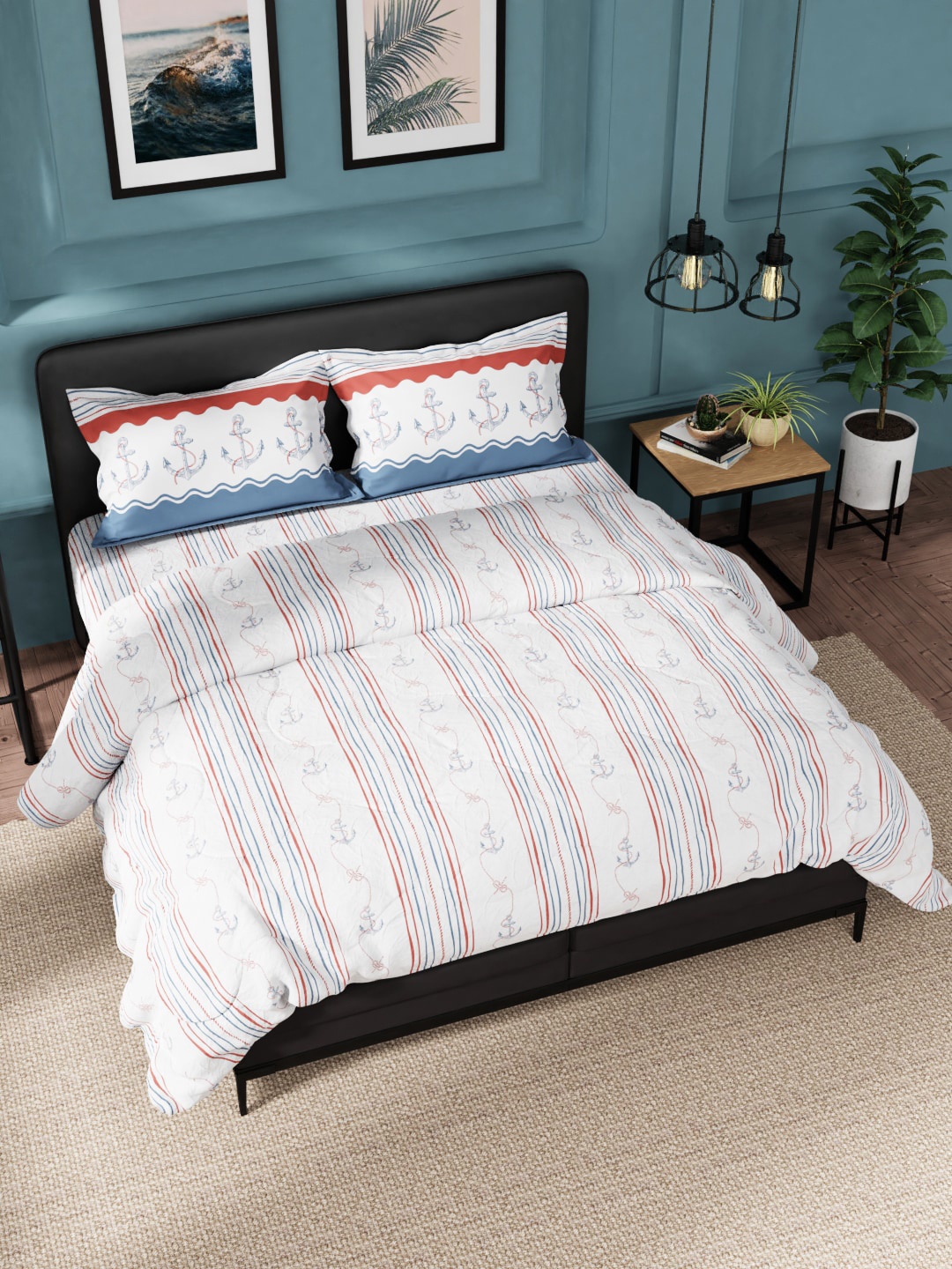 

Nautica Blue & White Printed Pure-Cotton Bedding Set