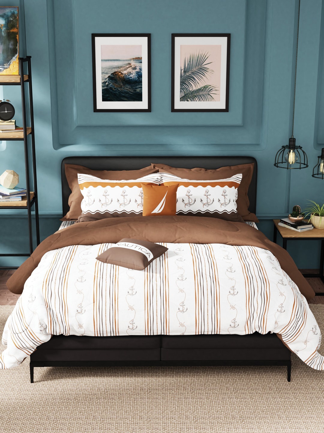 

Nautica White & Brown Printed Cotton Double King Pure Cotton Bedding Set