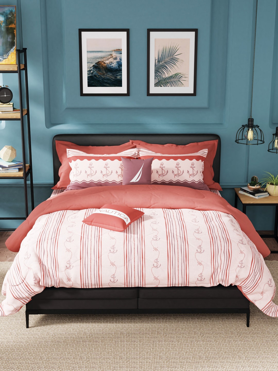 

Nautica Pink & Maroon Printed Pure Cotton Double King Bedding Set