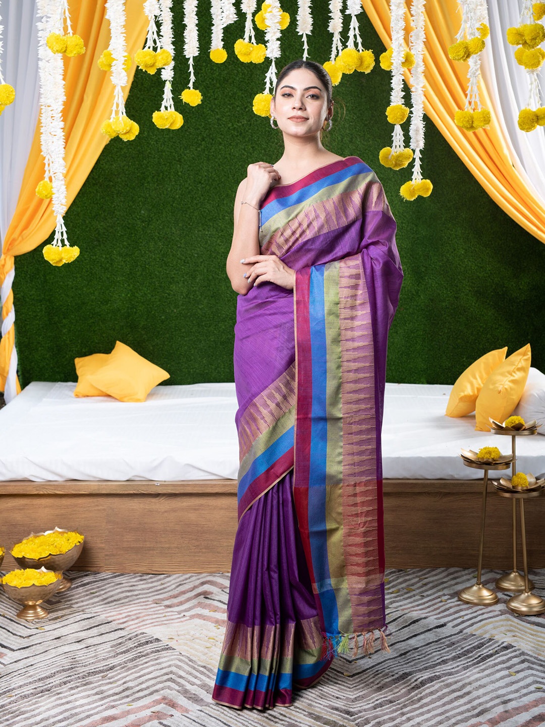 

BEATITUDE Purple & Blue Silk Blend Saree